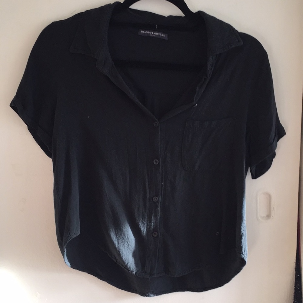 black cropped button up